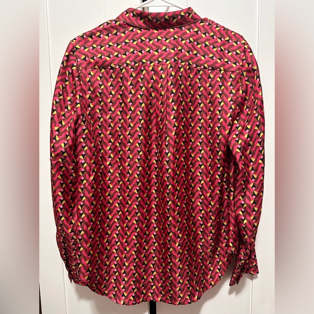 J. Crew 100% Silk Button Up Geometric Print Collared‎ Long Sleeves Size 10 - Picture 6 of 9